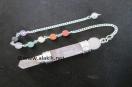 Rose Qtz 3pc Wand Pendulum w/.Chakra Chain